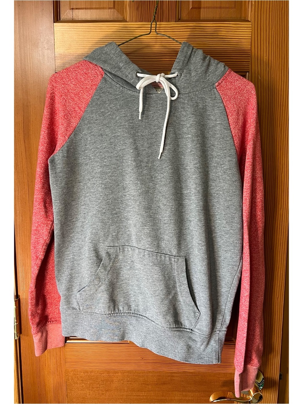 Zine Clothing Gray Hoodie with Coral Raglan Sleeves